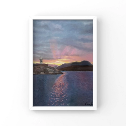 Картина пастелью 'Рассвет в бухте Аланьи'